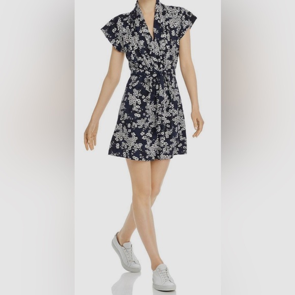 Navy French Connection Dress with White Flowers Size 2 - Picture 1 of 4